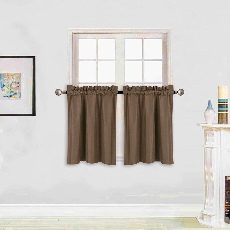 Home Collection 2 Panels 100% Blackout Curtain Set Solid Color with Rod Pocket Short Tier Drapes for Kitchen, Dinning Room, Bathroom, Bedroom,Living Room Window New (58” Wide X 23” Long, Choclate) - Image 1